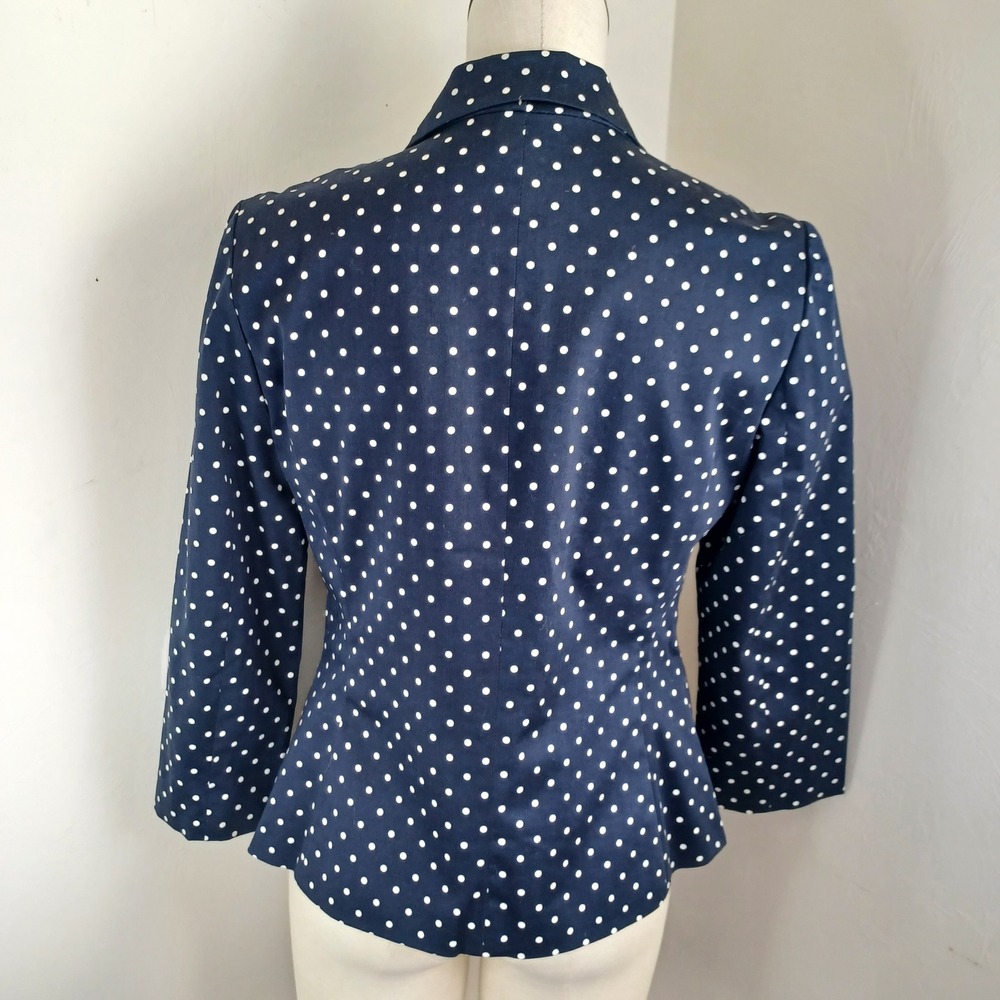 Sandro Studio Navy Blue White Polka Dot Single Button Blazer Jacket Women Size M - Picture 3 of 9